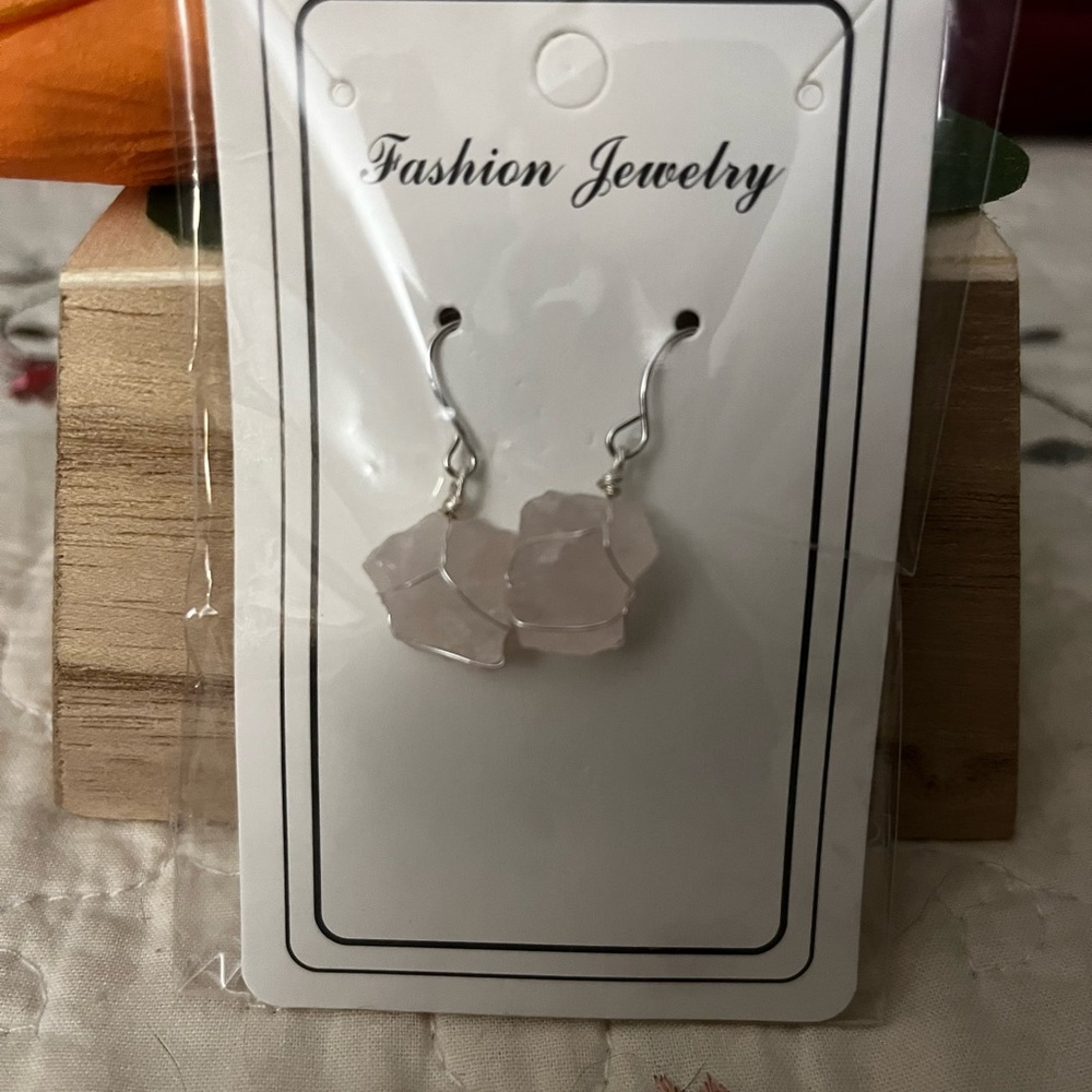 Rose quartz raw stone earrings